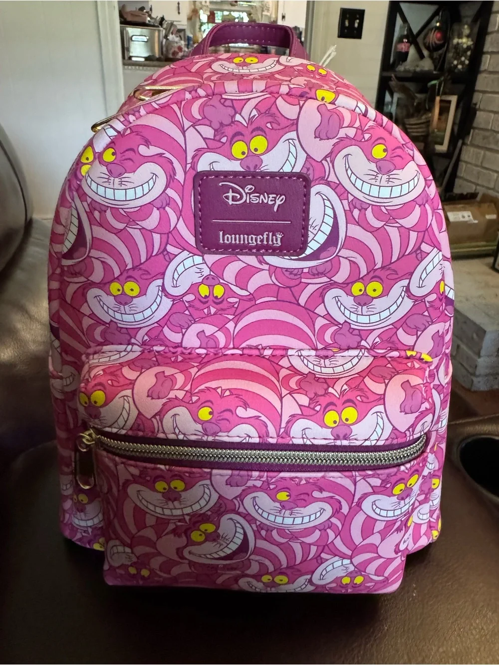 Loungefly Disney Cheshire Cat Pink Mini Backpack with Yellow Accents